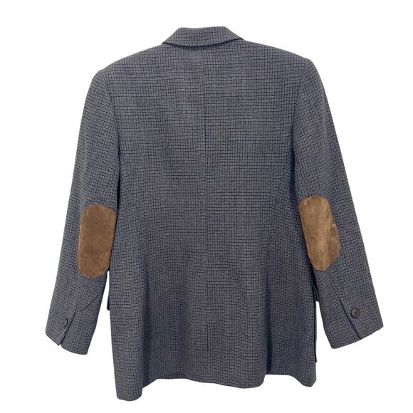 Vintage 80s Harve Bernard Wool Houndstooth Academia Blazer Sz 8 Elbow Patch - Picture 9 of 9